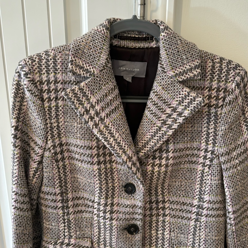 Ann Taylor Plaid Wool Full Length Trench Coat